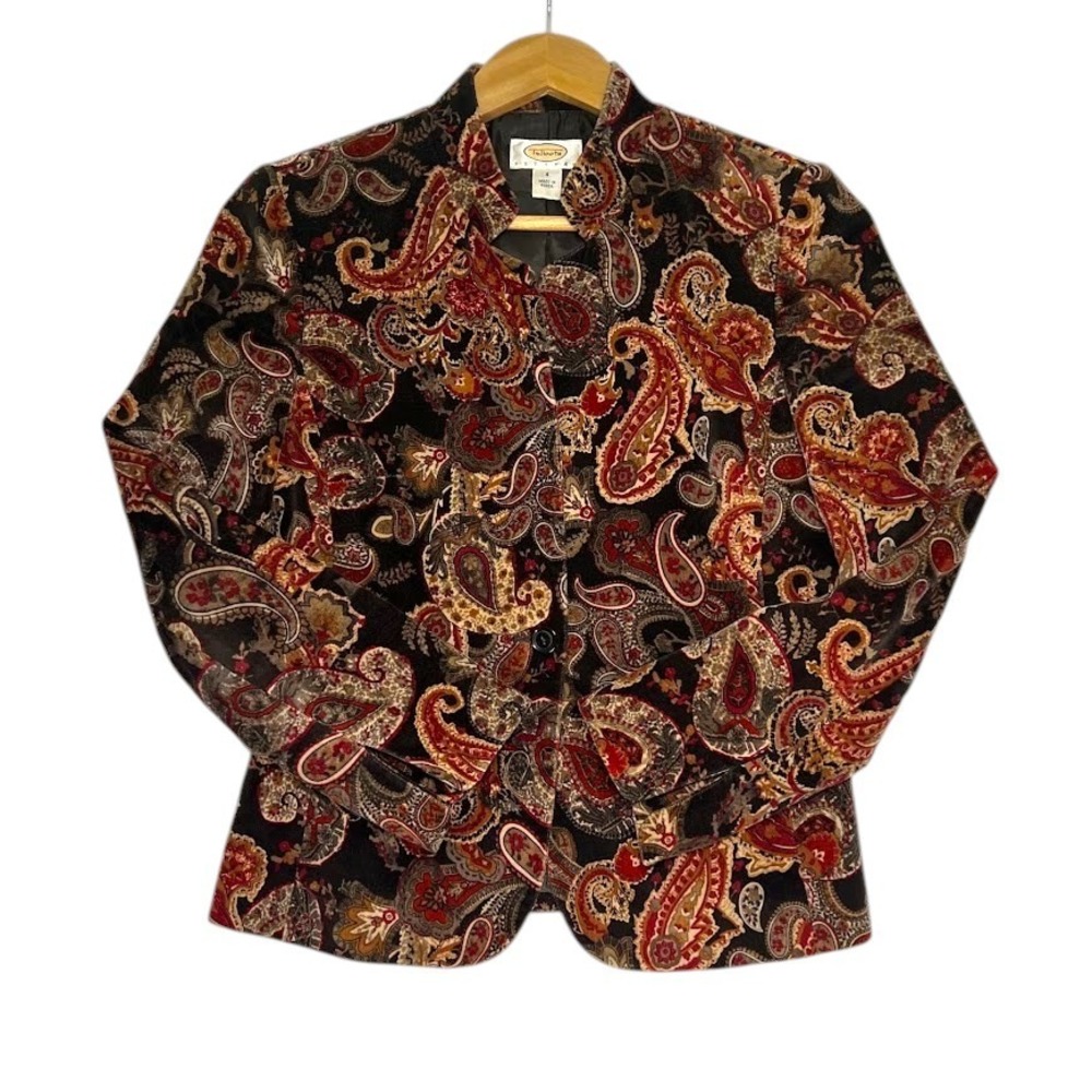 Talbots Petites 4 Silk Cotton Paisley Velvet Blazer Jacket Suede Feel
